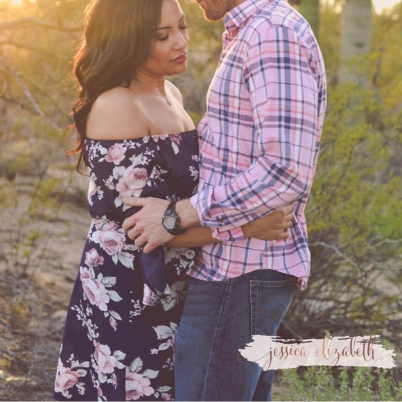 Floral Ruffle Dress- Navy - Picture 1 of 4
